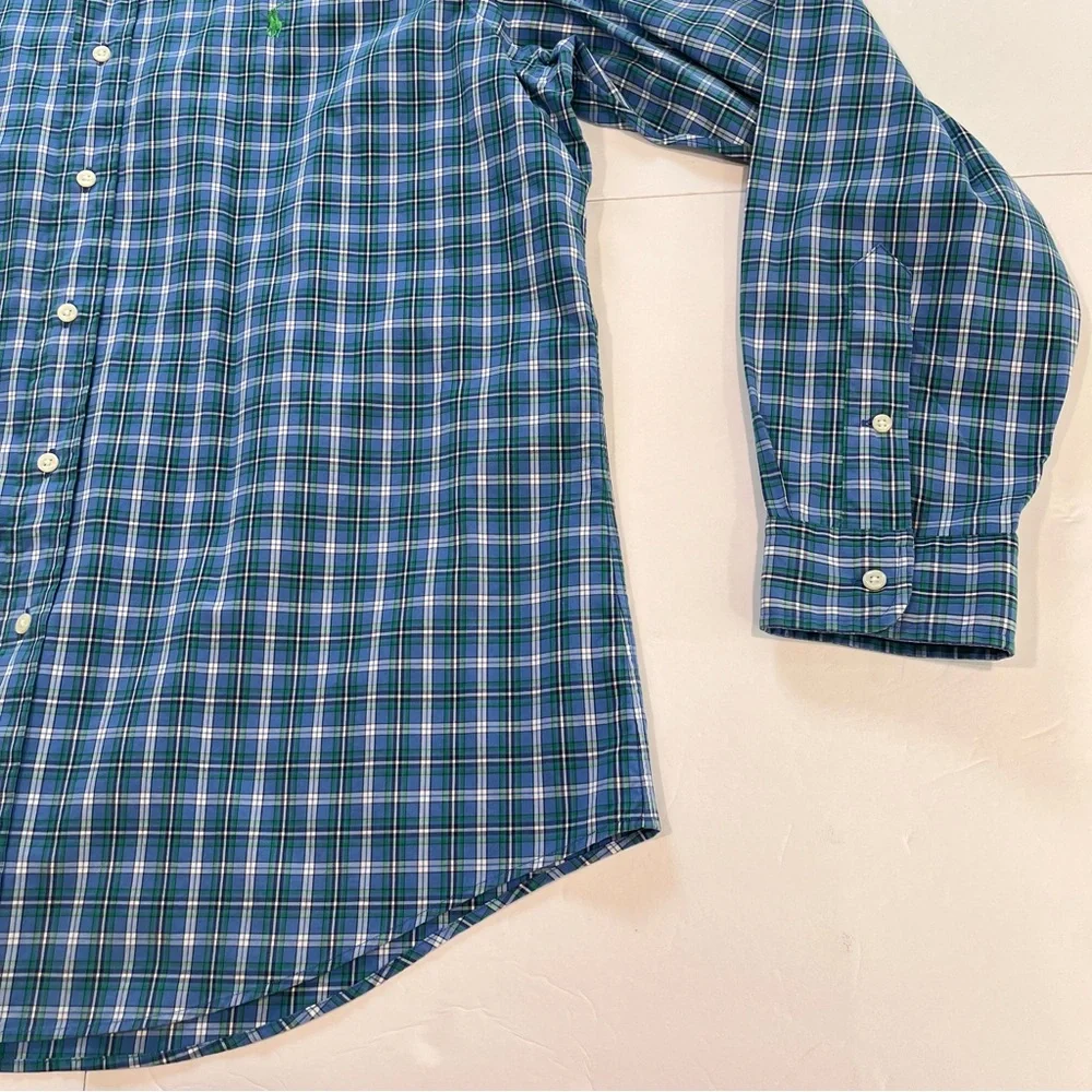 Polo Ralph Lauren Blue Green Plaid Cotton Button Down‎ Shirt XL